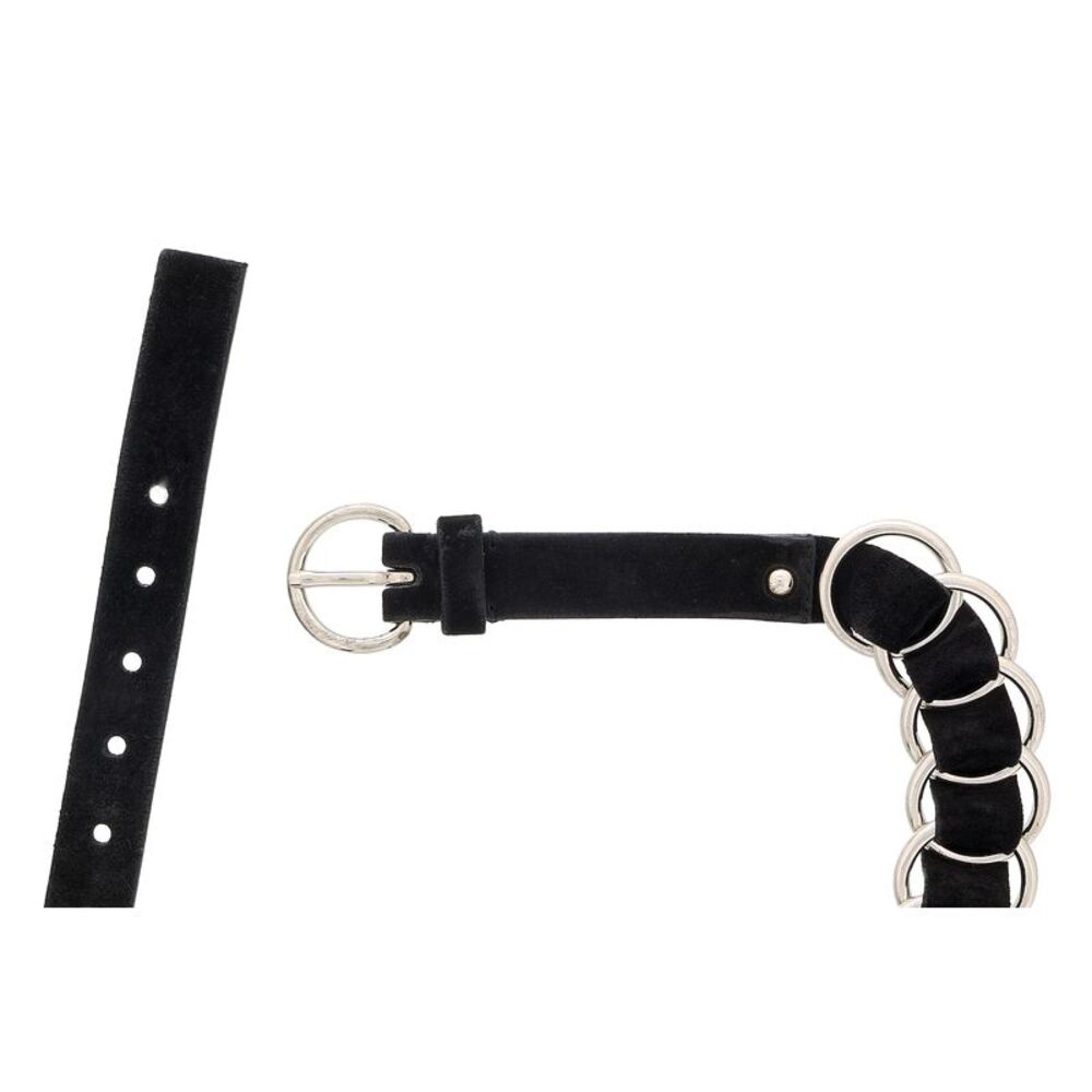 Miu Miu Black/Silver Leather Woven Silver Chain Choker Necklace-One Size - Picture 4 of 4